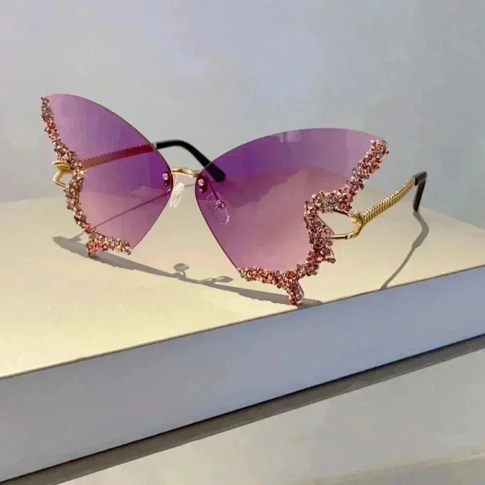 Butterfly Cutout Shades – Purple Gradient & Pink Crystals